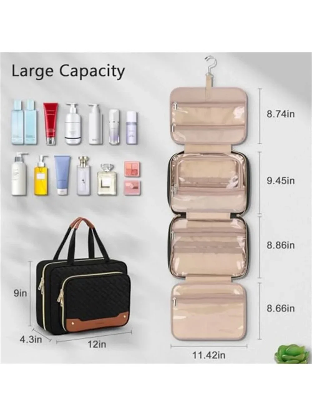 Toiletry Bag for Women, Hanging Travel Toiletry Bag with Jewelry Organizer